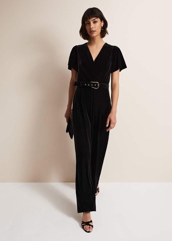 Phase Eight Holly Velvet Jumpsuit Black Canada | COXMDF-175